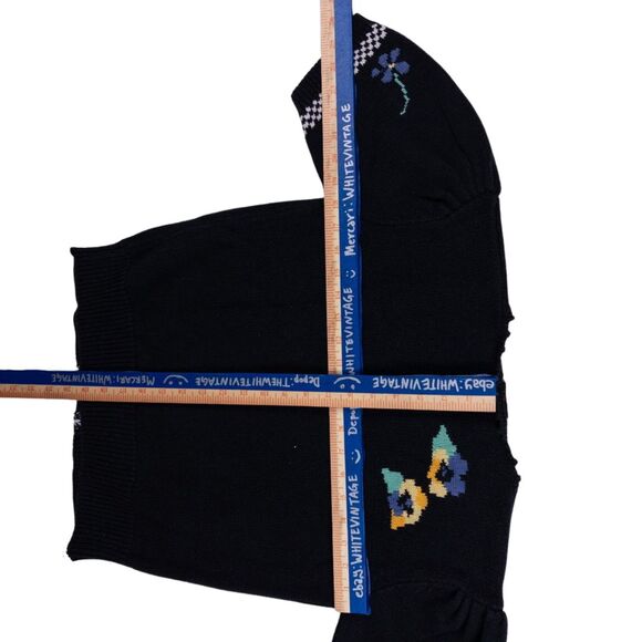 Vintage Susan Bristol Floral Checker Knit Cardigan Sweater S 90s Short Sleeve - Picture 2 of 6